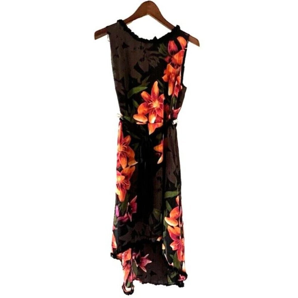 Woman 14 Worthington Hawaiian Floral Tropical Sleeveless Botanical Ruffle Dress